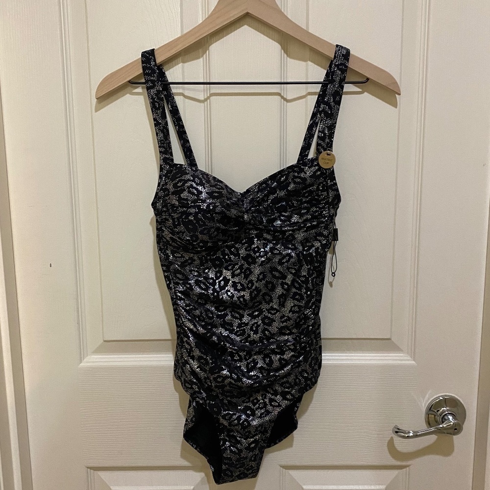 Niptuck- One Piece Swimsuit-Multi Fit cup- Silver Metallic Leopard Print- Size 4